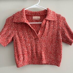 Urban Outfitters Red Marled Cropped Collared Sweater